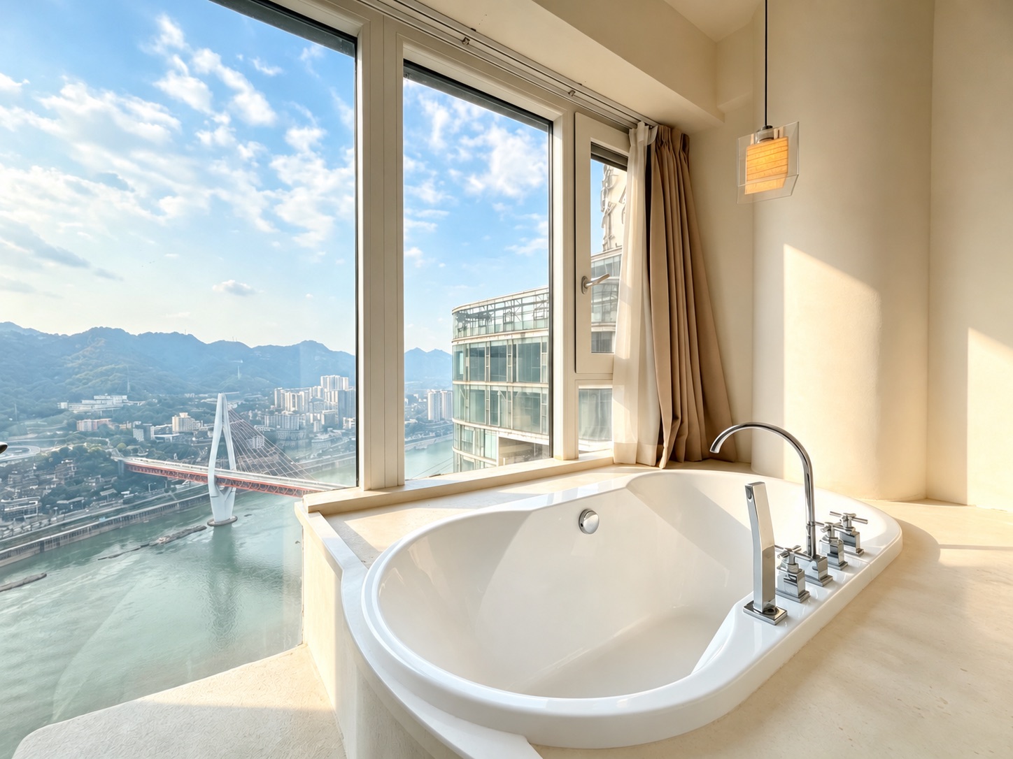 Liusha room with bathtub and river view